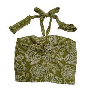 Green & White Floral Smocked Halter Crop Top By Rose + Olive XS, NWT.